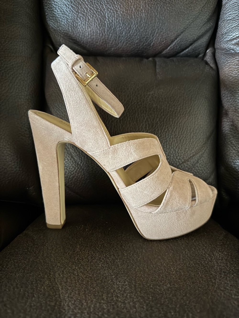 Michael Kors Nude Pink Suede Platform High Heel Sandal